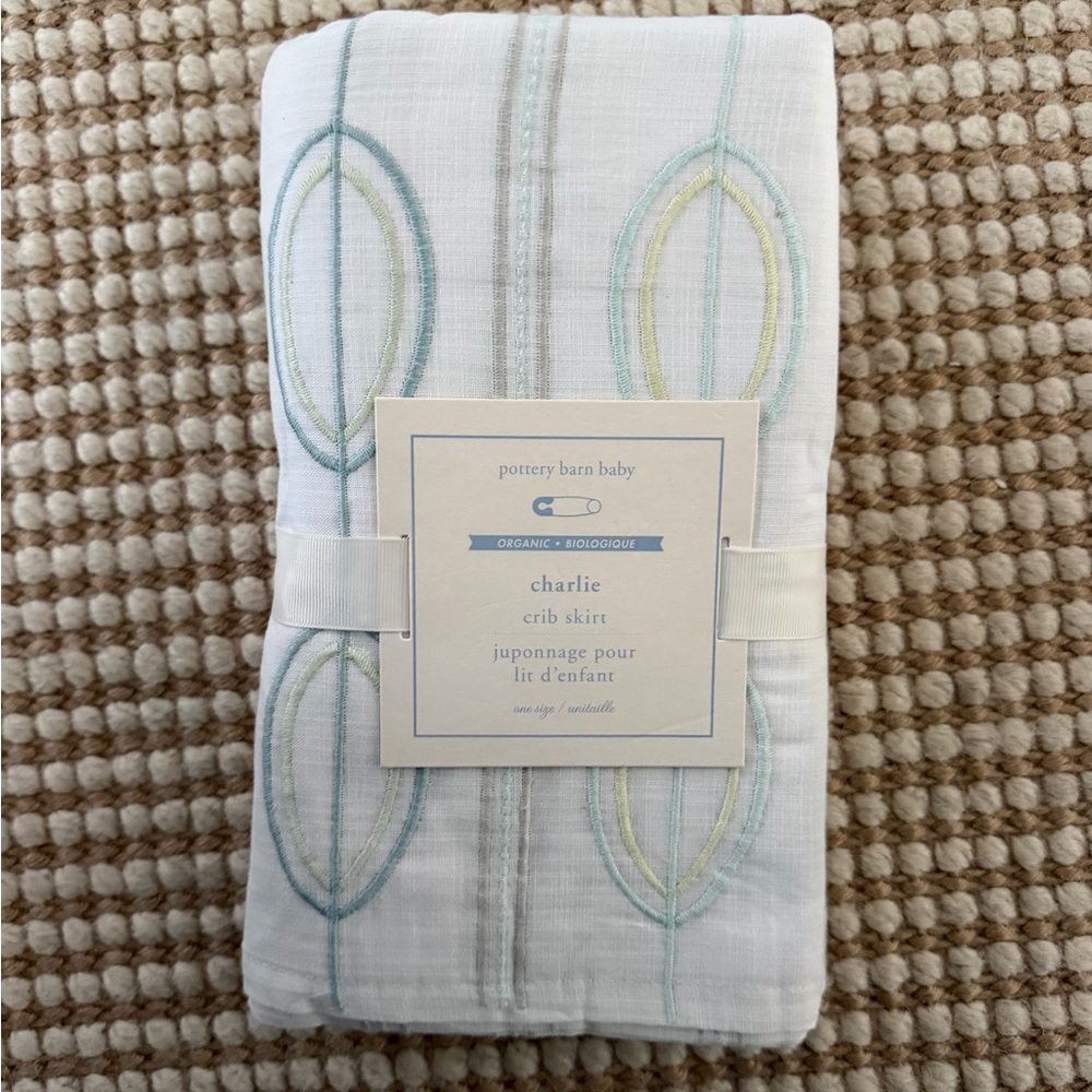 NWT Pottery Barn Baby Organic Charlie Crib Skirt